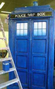 Large Tardis and Small Model under construction at Blackpool Illuminations